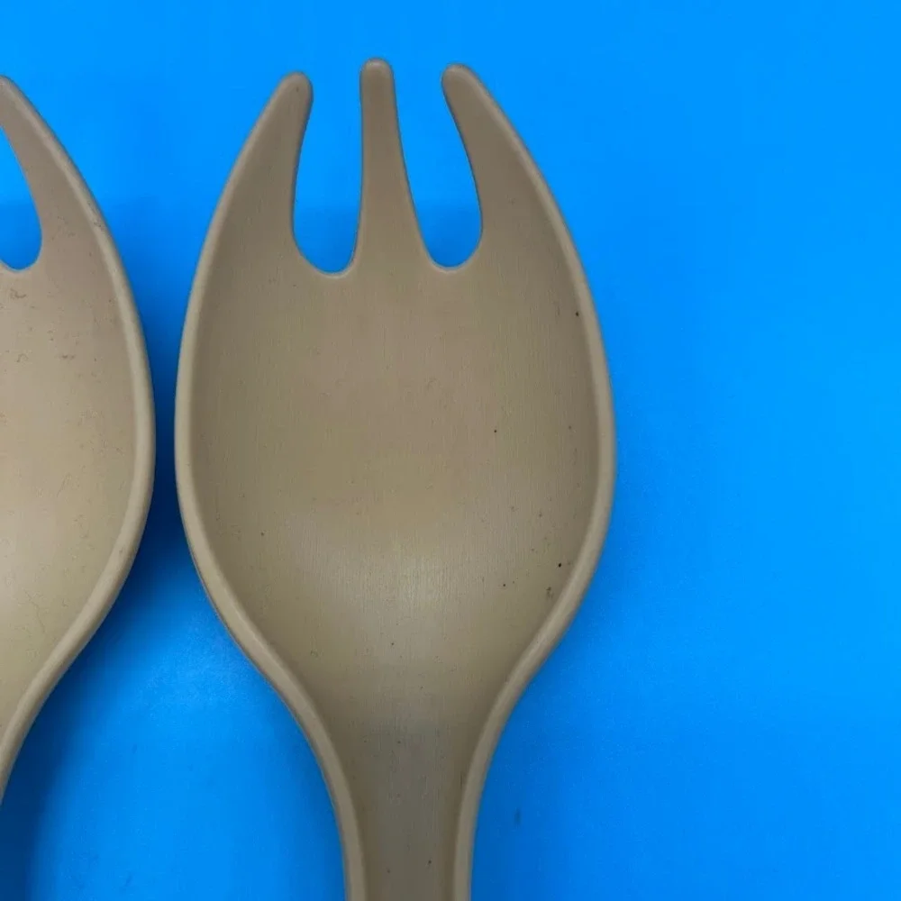 Vintage Tupperware Salad Serving Utensils 12 Inch Fork Spoon Set Harvest Gold